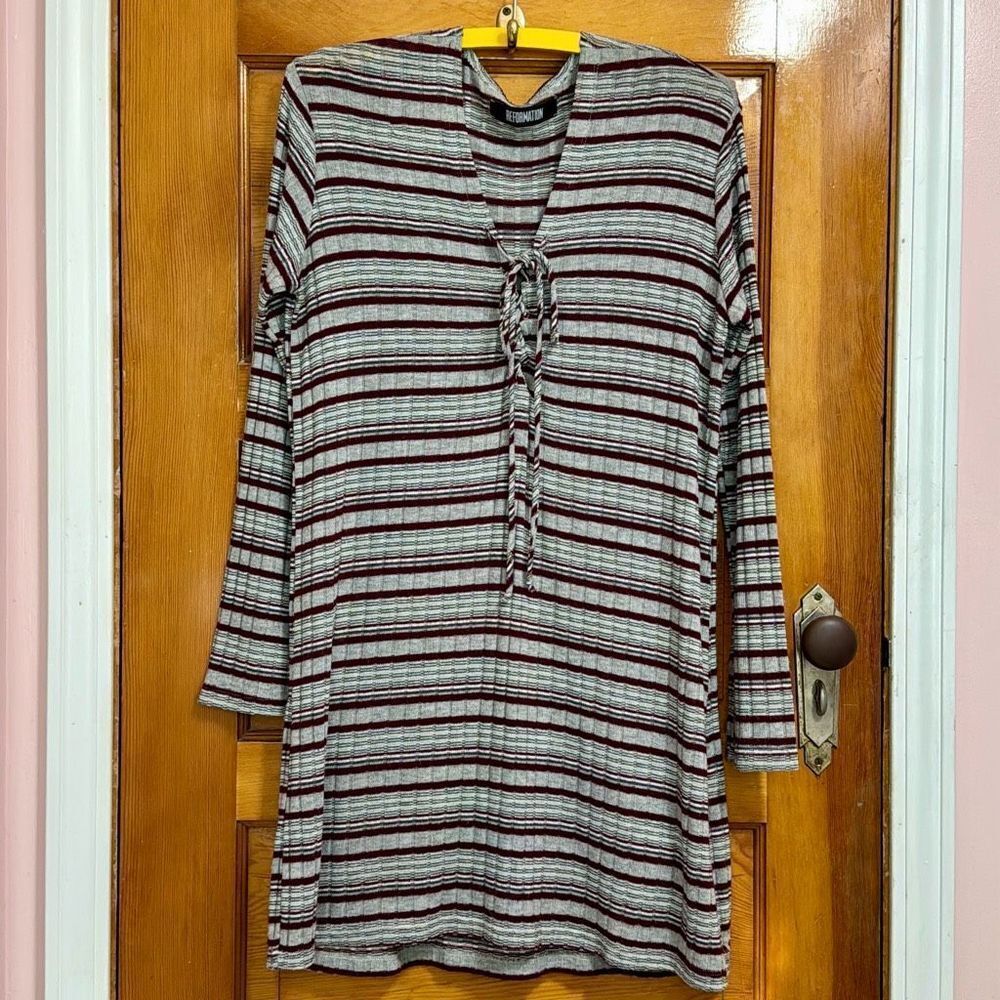 Reformation Red Grey Boho Knit Sweater Dress Women’s Medium